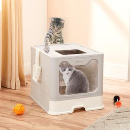 Amazon Basics Foldable Covered Cat Litter Box with Anti-Spill Tray | Easy Cleaning | Spacious Design | Top and Side Openings image 5