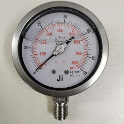 "Ji" Japsin Instrumentation Glycerin Filled Pressure Gauge, 4" Dial, SS 304 Case Bayonet Type & SS 316 L, Range 0 to 56 Kg/Cm2 With Dual Scale of 800 PSI, Direct Mounting Bottom Entry. 1/2" BSP Conn image 3