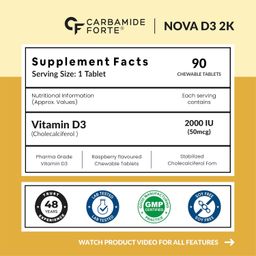 Carbamide Forte Vitamin D3 2000IU | Vitamin D Tablets for Bone & Immune Health | D3 supplement -Cholecalciferol | Vitamin D3 Tablets for Women & Men | Raspberry Flavour - 90 Tablets image 2