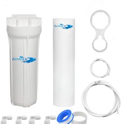 IONIX Pre filter for Water purifier, Compatible for all RO/UV/UF water purifier brand and non branded,Comes with both 1/4 adapter & pipe ro pre filter housing set, 1 Set, White image 1