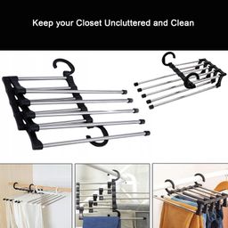 Zureni 5 in 1 Foldable Hanger Wardrobe Magic Storage Organizer for Multi-Layer Multi Purpose Cloth Pant Hanging with 10 Rod (Random, Pack of 1, PVC) image 4