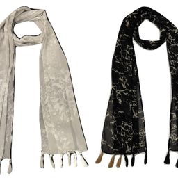 stolevilla ™ Women's Printed Poly Cotton Multicolored Scarf and Stoles with Pearl Tassels Set Of 2 (ST310) image 1