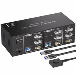 KVM Switch 3 Monitors 2 Computers HDMI+2Displayport 8K 60Hz 4K120Hz HDMI+2DP USB 3.0 KVM Swticher 2 PC Share Triple Monitor 4USB Output for Keyboard Mouse Printer Hard Disk image 1