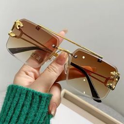 dervin Retro Rimless Diamond Cut Rectangular sunglasses for Men and Women image 4