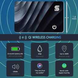 seinxon Wallet Tracker Wireless Recharging IP68 Thin Item Finder Card Luggage Located Bluetooth Works with Apple Find My APP & Network (iOS Only) Black image 2