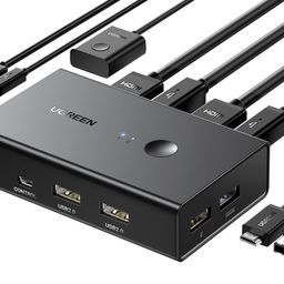 UGREEN HDMI KVM Switch 1 Monitor 2 Computers, Share 4 USB Ports, for Keyboard Mouse Printer to One Monitor Support 4K@60Hz, HDR, Include Desktop Controller, 2 USB Cables and 2 HDMI Cables image 1