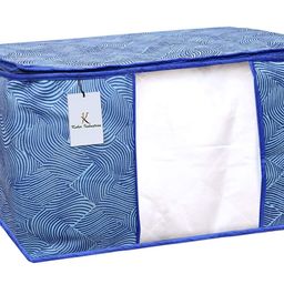 Kuber Industries Rectangular Leheriya Design Underbed Bag|Storage Organiser|Blanket Cover|Extra Large Size, Pack of 2 (Royal Blue, Non-Woven) image 4