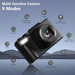 VJIANGER 4K Digital Camera For Photography, 64MP Vlogging Camera For Youtube With 3" 180° Flip Screen, 18X Digital Zoom Point And Shoot Camera With 32GB Micro SD Card For Beginner (Black) image 5