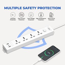 EMBOX Extension Board with USB (2.4 A) 3 USB Ports with Master Switch, Spike Guard, 6 amp Universal Sockets, LED Indicator and Safety Shutter, 1.8 Meter Extension Cord image 2
