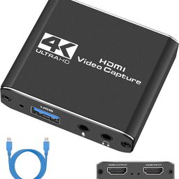 microware 4K Video Capture Card, Audio Video Capture Card with Microphone HDMI Loop-Out, 1080p 60fps Video Recorder for Gaming/Live Streaming/Video Conference, Works for Nintendo Switch/PS4/OBS/Camera/PC image 1