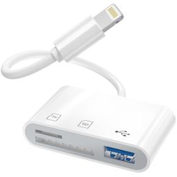 wavlink 3-in-1 Card Reader, Lightning to SD/TF Card Adapter with USB 2.0-A Port, Compatible with iPhone 14 iPad air 4, Supports Digital Camera SLR UAV Dash Cam Memory Card, Plug and Play image 1