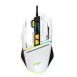 Ant Ghost 50 Plug and Play RGB 8 Programable Buttons High End 12800 DPI 1000hz Pooling Rate Optical Ergonomic Wired Gaming Mouse Latest Inbuilt Software Huano Switches -White image 1