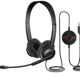 Cyber Acoustics Stereo USB Headset with ENC (AC-204ENC) – Environmental Noise Cancelation, Audio for Calls & Music, in-Line Control Module, Perfect for Call Center, Classroom, Home image 1