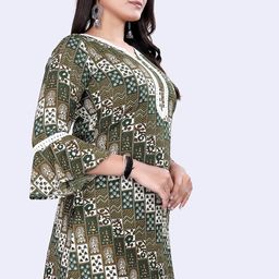 shree aksharam trends Aksharam Trends Presents Printed Rayon Fabric Tunic with Lace Boarder Pattern (AK-1330 R Tunic Lace Boarder Green L) image 2