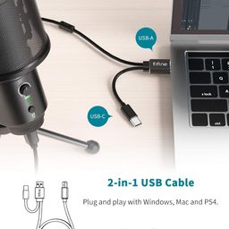 Fifine K683A USB Desktop PC Microphone with Pop Filter for Computer and Mac, Studio Condenser Mic with Gain Control, Mute Button, Headphone Jack & Extra USB-C Plug image 4