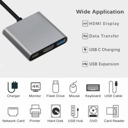 mindorlen USB C to HDMI Multiport Adapter with Charging Port, HDMI to USB C Hub Adapter for Monitor to Laptop, USB-C to USB 3.0 Adapter 10Gbps, USBC HDMI Adapter 4K Converter for Mac iPad pro MacBook Chromebook image 3