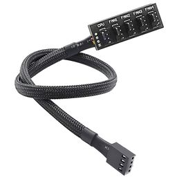 Verilux Pwm Fan Hub,Splitter Adapter Sleeved,15.7 Inch Pc Cpu Cooling 4Pin/3Pin Fan Power Extension Cable Hub,Pwm Case Fan Splitter For 12V Desktop Computer Case Fans 1 To 5 Splitter 5 Way, Black image 1