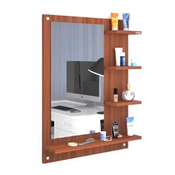 Anikaa Mavis Dressing Wall Unframed Mirror With Rectangular Shelves/Wall Hanging Dressing Unframed Mirror S With Shelf For Living Room Bedroom (Walnut) - Engineered Wood image 1