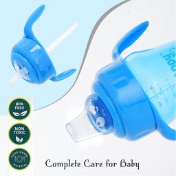 HAPPY BEAR 2 in 1 Spout and Straw Sipper 250ml | 2in1 | Spout and Straw | BPA Free | Twin Handle | Polypropylene Plastic | Plastic Sipper Cup- 250 ml (Blue) image 5