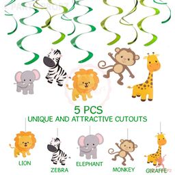 party propz safari animal jungle ceiling hanging swirl decorations boy and girl baby shower cutout festive party supplies decorations event party (12 pcs)- Multi color image 5