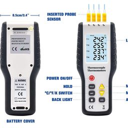 LABART 4-Channel K-Type Digital Thermometer Thermocouple Sensor -200~1372°C/2501°F Sensor HT-9815 with Certificate, Pack of 1 image 2