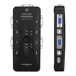 4 Ports USB KVM VGA Switcher, USB 2.0 KVM Switch Box Adapter, One-Button Swapping, 4 VGA Cables not Included, Ideal for PCs, Keyboard, Mouse, Scanner, Printer & More.(Black) image 1