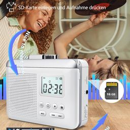 Gracioso Portable Cassette Player Recorder Converter,Cassette to MP3 via SD Card, Walkman Cassette Tape Player with 1000mah Rechargeable Battery,Built-in Microphone&Speaker,Headphone Jack,16GB SD Card image 5