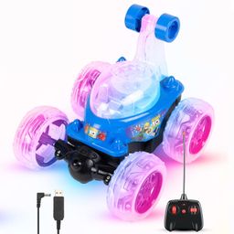Gooyo 9802 Rechargeable 5 Functions 360° Rotating & Rolling Big Stunt Car Toy with USB Cable & Remote Controller with Demo Feature | Green Color, Power Source: Lithium Battery in Car (Included) image 1
