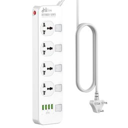 Hoteon 2500W Extension Board With Usb Slots, Individual Switch & Safety Shutter, 4 Usb Ports(3.4A) 4 Way Outlets Power Strips With Universal Sockets And 2M Extension Cord (3-Pin, White), 250 Volts image 1
