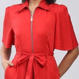 label ritu kumar Red Front-Zip Jumpsuit image 5