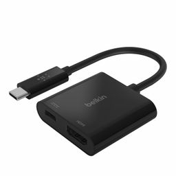 Belkin USB-C to HDMI Adapter + Charge (Supports 4K UHD Video, Pass-Through Power up to 60W for Connected Devices) HDMI Adapter- Black image 1