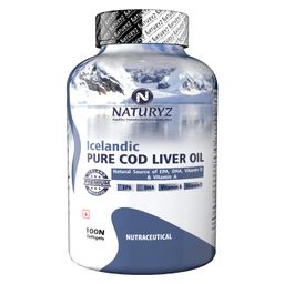 Naturyz Imported Icelandic COD Liver Oil Capsules with Natural Omega 3 (EPA & DHA), Rich in Vitamin D & A, Mercury Free, Immunity, Skin, Eye, Muscle & Joint Health Softgels, 100 Count, Pack of 1 image 1