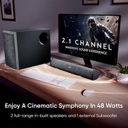 Mivi Fort Q48 Soundbar with subwoofer, 48 Watts, 2.1 Channel with 2 in-Build Full-Range Speakers and an External subwoofer, Multiple Input Modes, Made in India soundbar for TV image 4