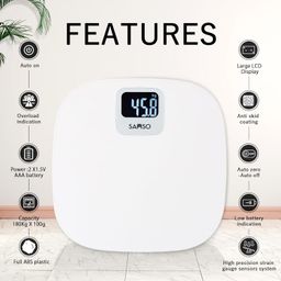 samso Digital Bathroom Scale Weight Machine for Body Weight I Strong ABS Build Body with Step-On Technology | Lightweight & Bright White LCD Display for Easy Readability (White-Pace) image 5