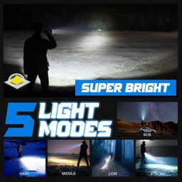 PHIXTON Rechargeable Flashlights High Lumens, USB C Chargeable LED Flashlight, Bright Strong Handheld Flash Lights, Long Lasting, Adjustable Focus, 5 Modes, for Emergencies Hiking Gift image 4