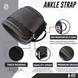 B Fit Neoprene Padded Ankle Strap/Ankle Cuff for Cable Machines Attachment - Adjustable Soft Wrist Cuff with D Ring, for Kickbacks, Glute Workouts, Leg Extensions, Curls, Exercises, One Pair image 2
