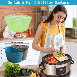 ycgcp 3 in 1 Kit Silicone Slow Cooker Liners, Reusable Slow Cooker Divider Insert for 6-7-8-10 QT Oval Slow Cooker, BPA Free Leak-Proof Dishwasher Safe Slow Cooking Bag Liner image 4