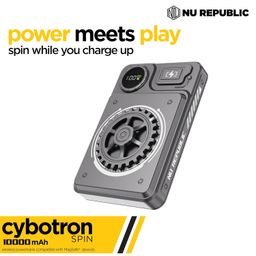 Nu Republic Cybotron Spin 10,000 mAh Wireless Powerbank with Dual Input Lightning & Type-C, 15W Wireless Charging, Overcharge & Overheat Protection (Metallic Grey) image 2