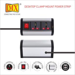 MX Premium Power Console 16 Amp 2 Universal Sockets with 2 USB Charging Port Extension Board - with Removable Desk Clamp – Power Strip – Master Switch - 1.5m 3 Pin Plug Extension Cord image 3