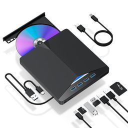 nvoperang External CD/DVD Drive for Laptop, 7 in 1 USB 3.0 DVD Player Portable CD/DVD Burner, CD ROM External DVD Drive for Laptop Compatible with Desktop PC Windows 11/10/8/7 Linux Mac OS (Jet Black) image 1