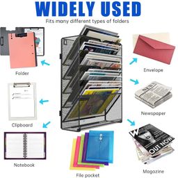 Snivy Mesh Wall Magazine Rack - 5-Tier Mesh Wall Hanging File Holder Organizer - Mesh Wall Mount Shelf Storage Space Saving Rack - Metal Mesh Desk Organizer for Office Home image 5