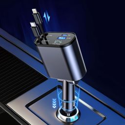 sellwize 120W Fast Car Charger (2025 New Version) with 80CM Retractable Type-C & 30-pin Port Cables – Simultaneous Charging for 4 Devices – Universal Car Mobile Charger for All Smartphones & Tablets image 1