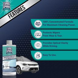 Turbo Spark Windshield Washer Fluid Concentrate 500ml | 20ml enough For 1 Litre Tank | Self-Thawing Bug-Busting Technique | Achieve Streak-Free and Spotless Windshield for a Crystal-Clear Vision image 3