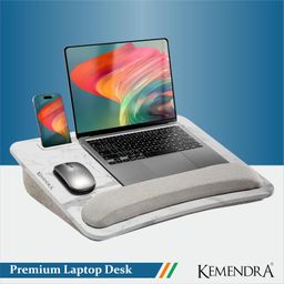 Kemendra Wood Portable Lap Laptop Desk With Pillow Cushion, Fits Up To 15.6 Inch Laptop, With Anti-Slip Strip & Storage Function Home Students Use As Computer Laptop Stand, Book Tablet (Classic) image 2