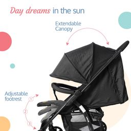 LuvLap Primo Baby Stroller/Pram with 5 Point Safety Harness, EN1888-2 Certified, Looking Window, Multi Level Recline & Adjustable footrest, Extendable Canopy, Black image 4