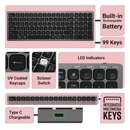 ZEBRONICS Bluetooth 5.0 Keyboard for Mac, Windows, Android, Up to 3 Connections, Built-in Rechargeable Battery, Scissor switches, 99 Keys Full Size Layout, Slim Design, Type C K5001MW image 4