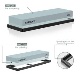 keenbest Sharpening Stone Whetstone Set 2 Side Grit 400/1000 Kitchen Knife Sharpener Stone Wet Stones for Sharping Knives Kit with Non-slip Rubber Base Green image 2