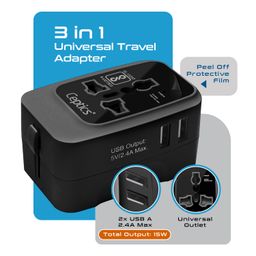 Ceptics Universal Charger Adapter, Travel Adapter International All in One, 2X 2.A USB-A with 15W Total Output, Use in 150 Countries, Type A, C, G, I Output with Universal Input - Black image 2