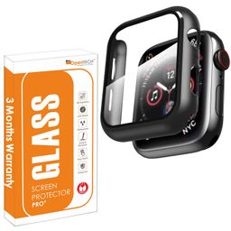 OpenTech Hard Matte Silicone Protection Front Case Cover with Attached Screen Protector Compatible for Apple SmartWatch Series 9/8 / 7 (45Mm) Full Coverage (Black) image 1