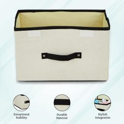 Amazon Brand - Solimo Large Storage Box with Lid | Foldable Storage Bin | Wardrobe Organizer for Clothes | Front Handle & Sturdy | 38 x 25 x 25 cm (Cream) image 3